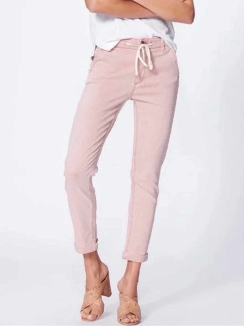 PAIGE Christy High Rise Pants Women's‎ 27 Pink Drawstring Tapered Ankle
